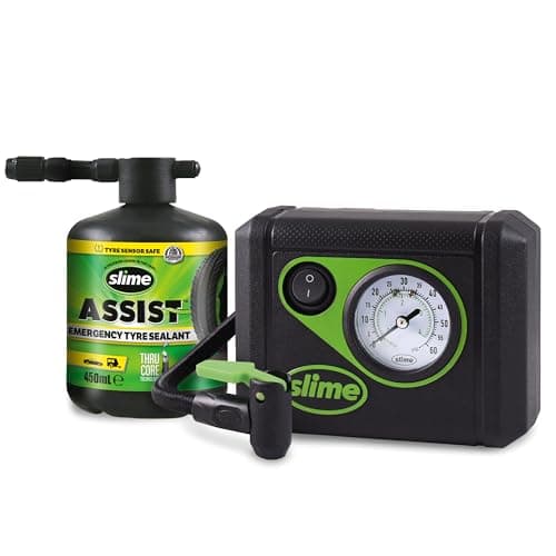 Slime 50138-51 Smart Repair Plus Kit, Emergency Flat Tyre Puncture Repair, includes 450mL of Sealant with Easy Insertion and a Tyre Inflator, suitable for Cars and other Highway Vehicles, 12 min fix — view 2