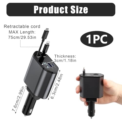 Retractable Car Charger, 4-in-1 Car Phone Charger 120W Fast Charge with 2 Retractable Cables and 2 USB Ports, Multi-Device Car Phone Charger Adapter for Cars, Trucks and Vans, Multifunctional — view 2