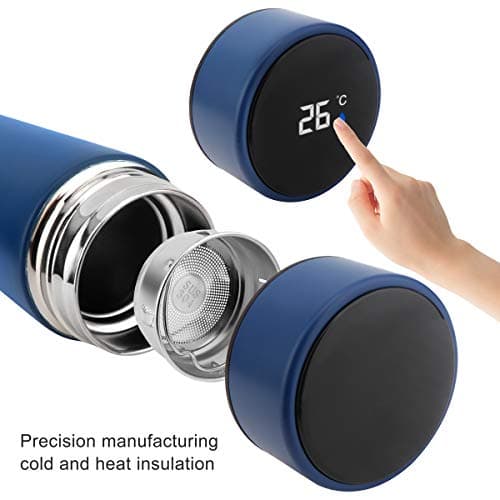 QiCheng&LYS 500ML Travel Mug, Flask with Temperature Display Vacuum Cup with Flask 304 Stainless Steel,Insulation Cup, Double Walled Vacuum for Heat and Cold Water (Blue) — view 2