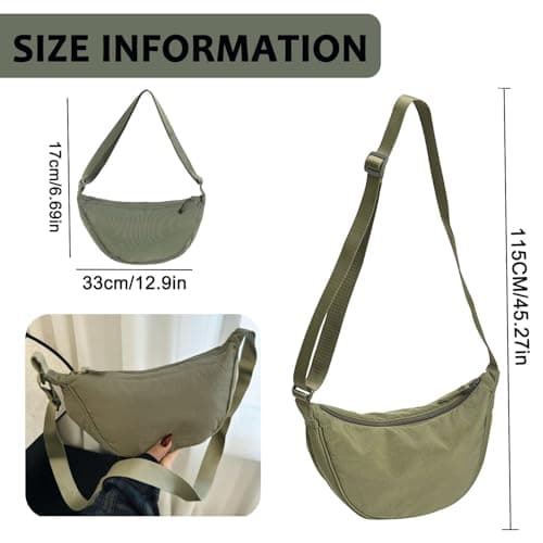 SUJIBHI Crescent Bag Nylon Dumpling Bag for Women Men Crossbody Bag with Adjustable Strap Solid Color Chest Bag Shoulder Bag Fanny Packs for Daily Use (Green) — view 4
