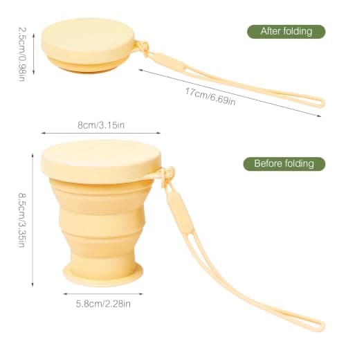 2 Pack Silicone Collapsible Travel Cup,Foldable Camping & Collapsible Coffee Cup,Expandable Silicone Drinking Mug with Lid,BPA Free Portable Pocket Cup for Hiking Travel Outdoor (Yellow) — view 2