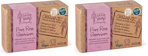 Little Soap Company Organic Soap Bar – Vegan, Cruelty Free, No SLS or Parabens, With Rose Geranium, Natural & Organic Body & Hand Soap (110g) (Pack of 2)