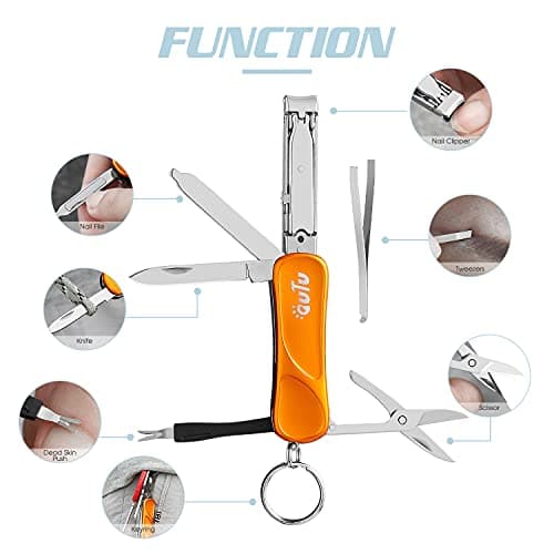 OUTU Keychain Nail Clippers Multitool, 7 in 1 EDC Utility Tool with Nail Clipper, Scissors, Gifts for Him Men Husband Dad Boyfriend (Orange) — view 2