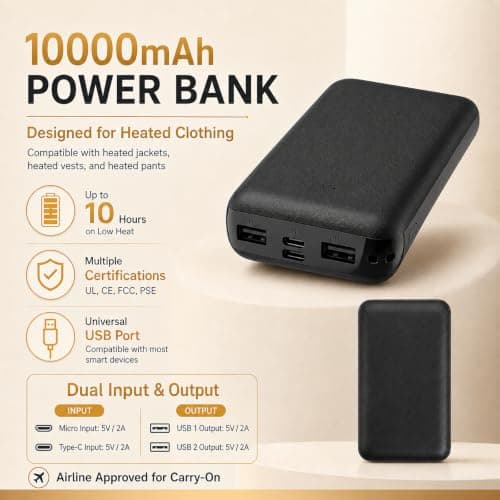 5V2.1A Power Bank 10000mAh with USB Charging Port for Heated Vest — view 5
