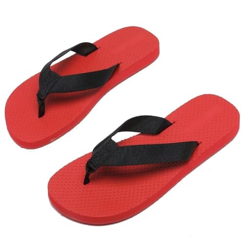 SHOS SIREN STYLE Classic Flip Flops, Red and Black, Textured Foam Sole, Beach Sandals, Red, 4.5 UK
