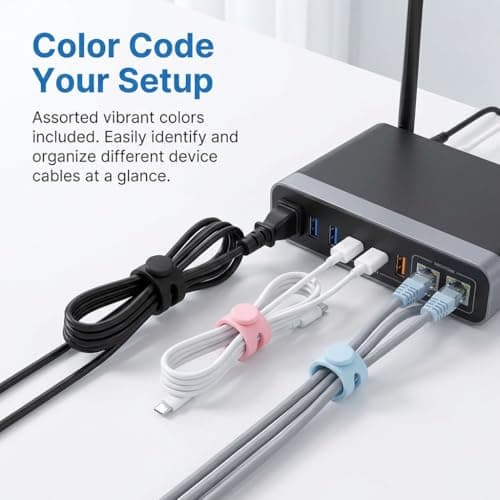 LUCTHY 20 Pcs Silicone Cable Ties, Reusable Data Cable Organiser for Cords — view 6