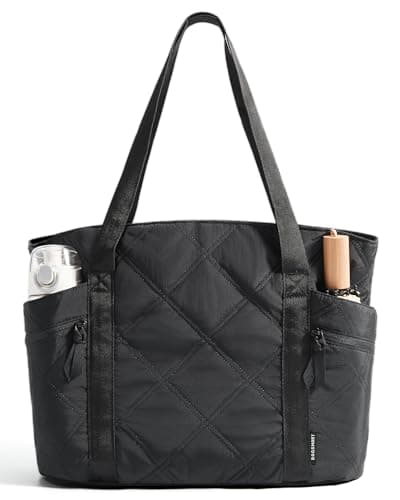 bagsmart Tote Bag for Women, Puffer Work Laptop Tote with Zipper, Multi-Pocket Travel Essentials Quilted Teacher Nurse Travel School Bag
