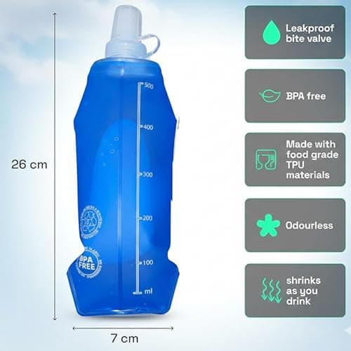 Blend & Bloom Soft Flask Running Water Bottle 500ml,Foldable Flexible Lightweight Leakfroof Collapsible Water Bottle, Soft Flask for Hydration Running Vest for Hiking Cycling — view 2