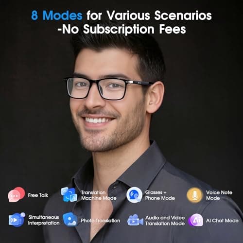 Tulbeys AI Translation Smart Glasses with Bluetooth, 160+ Languages, Color-Changing Lenses, Built-in Speaker & Clear Audio, Real-Time Voice Translator Smart Sunglasses for Travel, Meetings Use — view 5