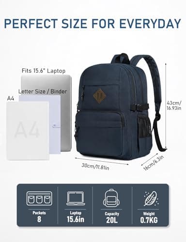 Kasgo 20L School Backpack with 2-Compartment for Teens & Adults, Navy Blue — view 2