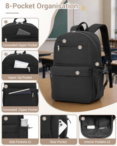Kono School Backpack Womens, School Bags for Girls, Lightweight Rucksack — view 4