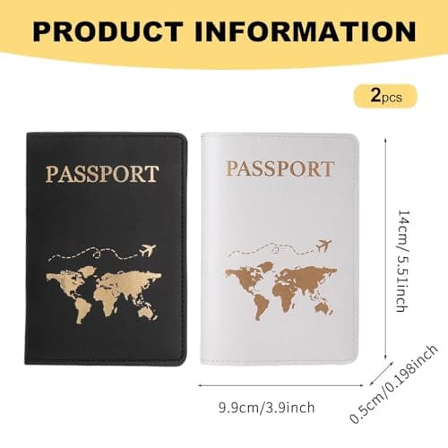 2 Pcs Passport Holder, PU Leather Passport Cover, Travel Wallet Case Organiser for Passport, Ticket, Boarding Pass, Business Card, Credit Card (White, Purple) — view 2