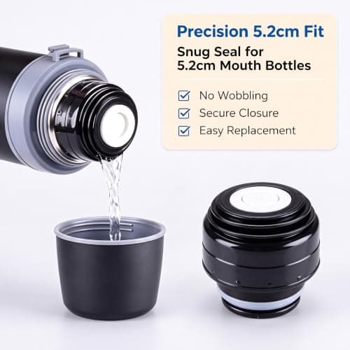 Replacement Bottle Lid 5.2cm, Vacuum Flask Cap Stopper, for 5.2cm Vacuum Flask, Leak-Proof PP Bottle Cap Stopper with Press Button, Thermal Mug Cover for Kitchen Travel Camping, Black and White — view 5