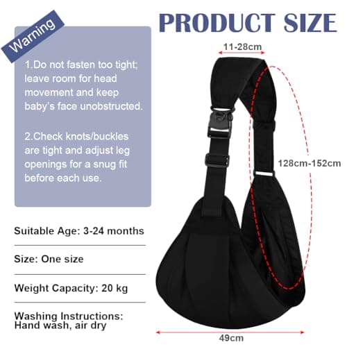 AYESY Baby Carrier, Portable Toddler Sling Carrier with Adjustable Thick Shoulder Straps, Soft Baby Sling for Newborn Up to 3-24 Months, Breathable and Comfortable(Black) — view 2