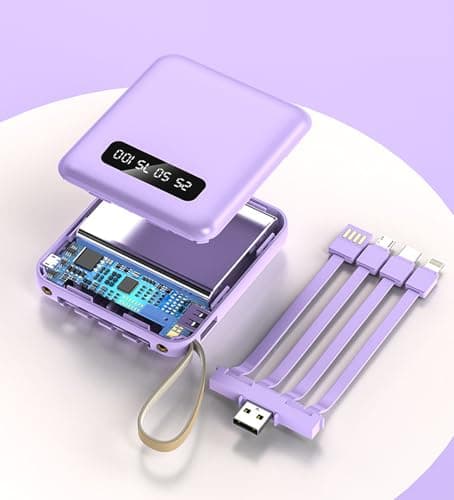 Portable Charger Power Bank 20000mah Display Power Bank, Fast Charging, Fast Mobile Phone Charging, 4 Cord Mobile Power (purple) — view 2