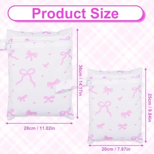 Leseogye 2-Pack Pink Bow Wash Bag, Waterproof Pouch with Large and Small Sizes, Reusable Wet Bags for Babies, Travel Laundry Bag for Swim Supplies and Small Items — view 6