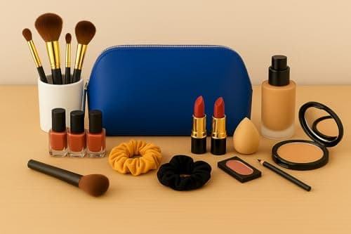 Women's Leather Cosmetic Bag - Medium Travel Makeup Pouch - Make-Up Case (Blue) — view 2