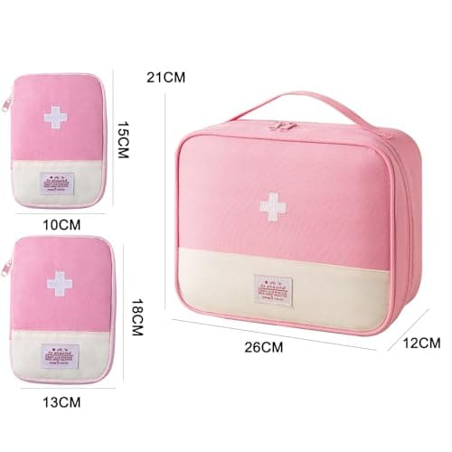 EliphonTowne 3 PCS Travel First Aid Kit - First Aid Bag Empty, Mini/Small/Large Medical Kit, Portable Medical Storage Bag for Holiday Traveling Outdoor Camping Home Hiking Survival Kit(Pink) — view 2