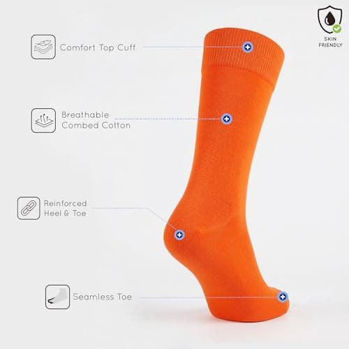 Mysocks Finest Cotton Dress Socks for Men Women - Super Soft Breathable Plain Orange Crew Socks for Business Casual Looks Orange 7-11 — view 4