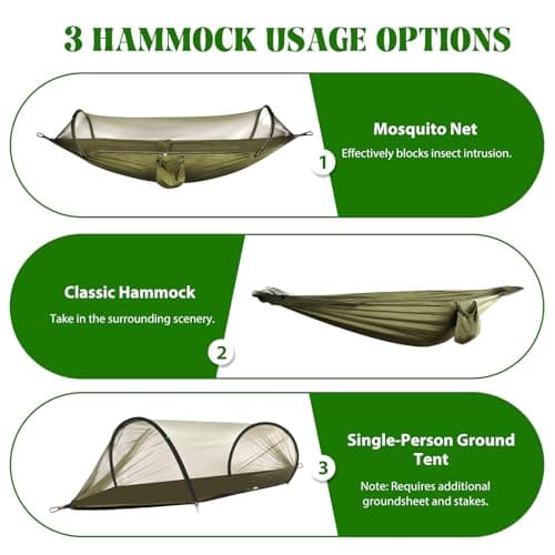 Aartner Ultra-Light Travel Camping Hammock Pop-up Bug Net - Anti-Rollover Hammock 300kg Load Capacity,Breathable,Quick-drying,Outdoor Backpacking Hiking (Olive Green) — view 5