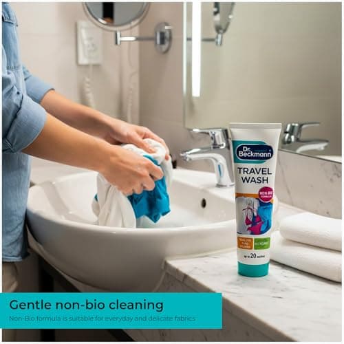Dr Beckmann Travel Wash Gel Non Bio 100ml Compact Laundry Detergent for Hand Washing Clothes While Travelling Gentle on Fabrics and Skin Ideal for Holidays Business Trips and Camping — view 4