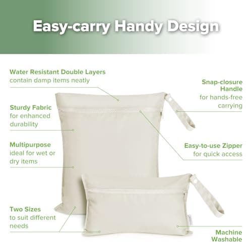 haakaa Waterproof Wet Bags for Baby Wet Dry Bags for Cloth Diaper, Swimsuit & Travel, 2pcs, Beige — view 4