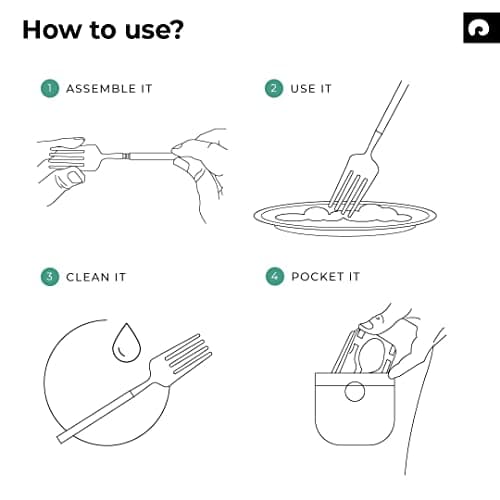 Outlery | Portable Camping Cutlery | Reusable Stainless Steel Travel Cutlery Set with Case | Pocket Sized, Durable and Easy to Clean (Black), Cutlery Set for 4 — view 5