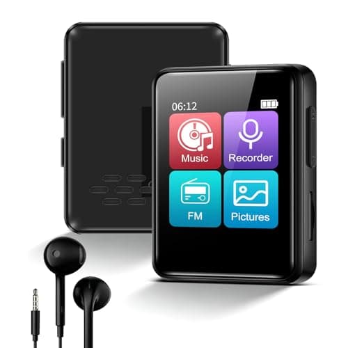 Portable MP3 Player with Bluetooth, 50-Hour Battery, Expandable up to 128GB, Mini Music Player built-in Speakers, Touch Screen, FM Radio, Voice Recorder, Includes 32GB Card, Case & Earphone,Black