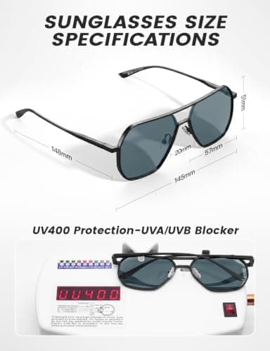 DIUWEU Polarised Aviator Sunglasses, Metal Frame Square Sunglasses Mens, UV400 Protection, Classic Sun Glasses for Driving, Travel — view 4