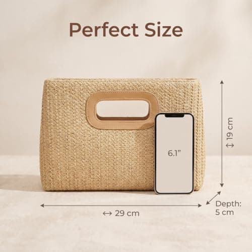 Nerciony Straw Bag for Women, Summer Raffia Clutch Bag with Detachable Strap, Boho Woven Handbag for Beach Vacation, Casual Crossbody Purse for Travel Wedding — view 4