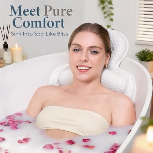 Bath Pillows for Tub, Comfortable Bathtub Cushion for Head and Neck with Soft 3D Mesh Fabric and 54 Non-Slip Suction Cups, Relaxing Tub and Shower Accessories Spa Gift White Standard — view 2