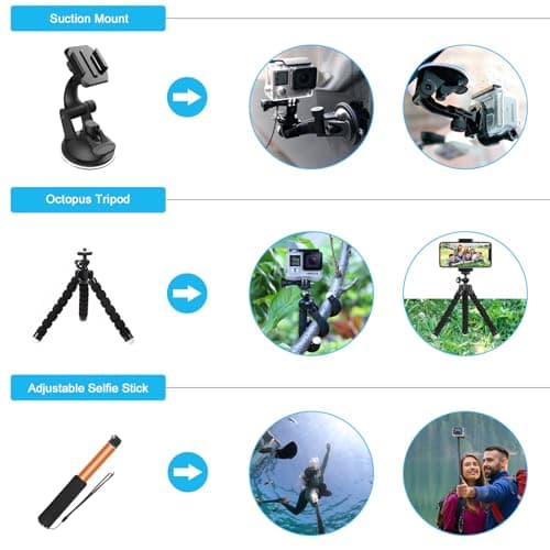 Artman Action Camera Accessories Kit 60-In-1 for Hero 13 12 11 10 9 Insta360 X5 X4 X3 X2 GO3S DJI OSMO Action 6 5pro 4 Osmo 360 SJCAM DBPOWER AKASO VicTsing APEMAN WiMiUS QUMOX Lightdow Sony Sports DV — view 5