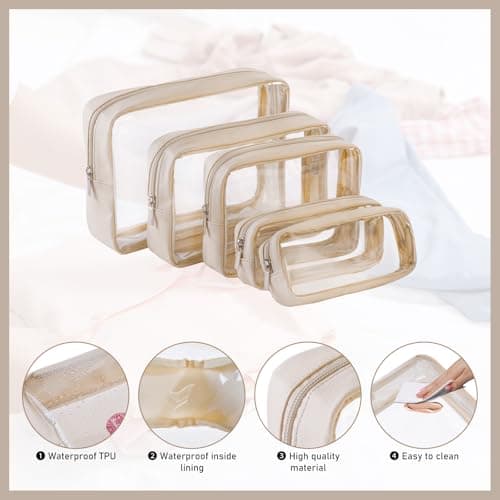 Remobia Hicol TSA Approved 5-Piece Diaper Bag Organizer Pouch Set Clear Waterproof TPU Kids Toiletry Storage Set Travel Packing Clutch Cube Bags for Baby Nursing, Cream Leather, Cute — view 4