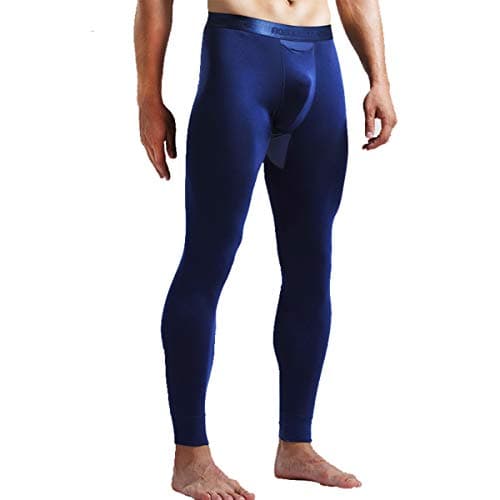 Ouruikia Men's Thermal Underwear Pants Modal Thermal Bottoms Long Johns Pants Underwear with Separate Pouch (Navy(only Bottom), US Medium)