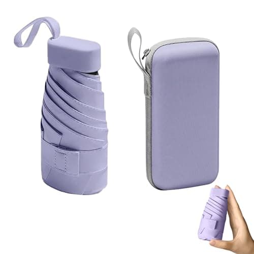 wodehahagou Mini Compact Umbrella with Storage Box - Portable Pocket Folding Travel Umbrella, 6 Ribs, UV Protection for Men & Women (Purple)