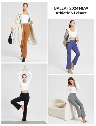 baleaf Women's Fleece Lined Yoga Pants Thermal Flared Leggings with 4 Pockets Drawstring High Waisted Bootcut Legging Black L — view 5
