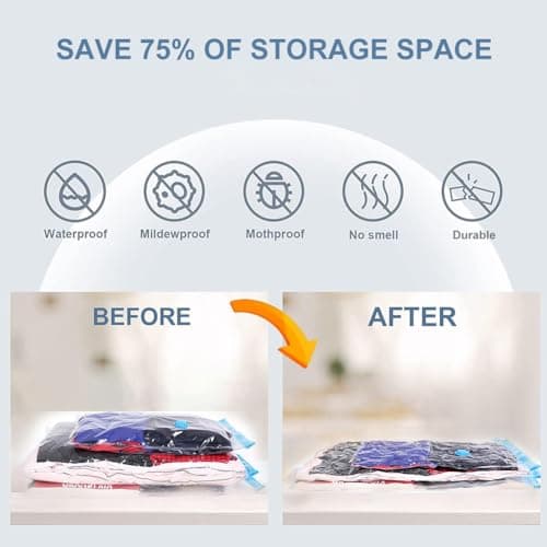 Compression Bags with Pump, Vacuum Storage Bag, 40 x 60 cm Travel Compression Bags, Reusable Vacuum Bags, Small Adhesive Labels, Pack of 4(Label colour is randomly assigned) — view 3