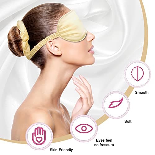 Sleep Masks Silk Sleep Eye Mask Travel Set Soft Sleeping Eye Mask with Hair Scrunchie Head Band and Travel Pouch for Girls Ladies 4 Pcs Gold — view 4