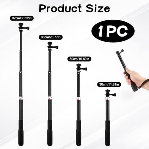 36"/92cm Extendable Selfie Stick for GoPro DJI Action, Non-Slip Handle — view 2