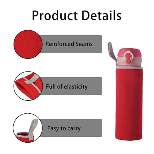 Water Bottle Sleeve Neoprene Pouch for Outdoor Hiking Travel (550ml, Red) — view 3