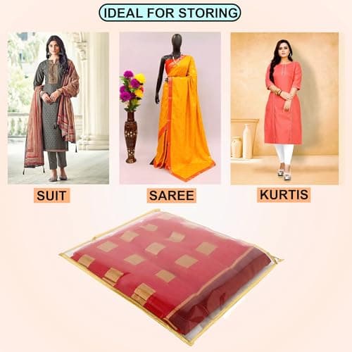 FLY LYF Plastic Single Saree Covers With Zip Transparent Suit Cover Packing Bags(Pack Of 24)(Pack Of 18)(Pack Of 12)(Pack Of 6)Saree Organizer For Wardrobe Travel Clothes Storage(12),43 Cm,37 cm — view 4