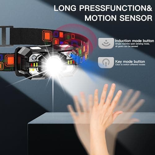 KunHe 10 Pack Rechargeable LED Head Torch with Motion Sensor, 10 Light Modes, Hands-Free Headlamp for Camping, Hiking, Running, Cycling, Fishing & Emergency Use — view 4