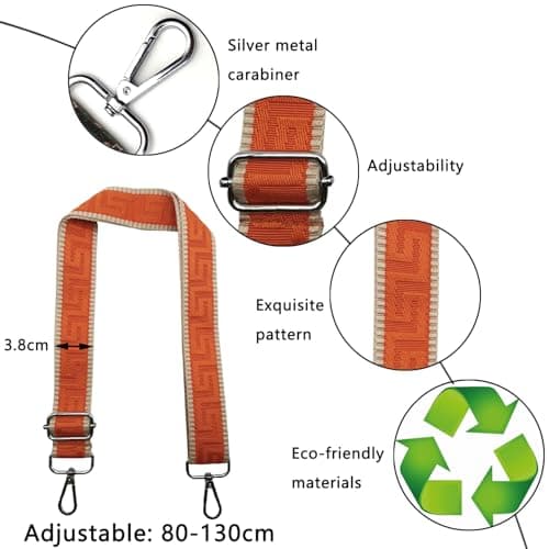 Shoulder Strap for Bag Adjustable Bag Straps Wide 3.8 cm with Silver Buckle, Handbags Straps Replacement for Women Crossbody Accessory, Khaki/Orange, K34 — view 3