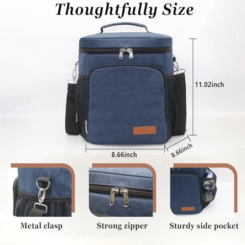 TuErcao Small Soft Ice Chest, 18 Can Cooler for Men Work Camping Beach Travel, Leakproof Portable Lightweight Collapsible Cooler with Shoulder Strap, Insulated CoolerBag for Road Trip Car, Blue — view 3