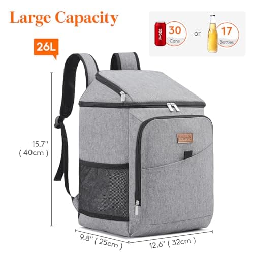 Lifewit 26L Insulated Cooler Picnic Backpack, 34-Can Large Cool Bag, Grey — view 3