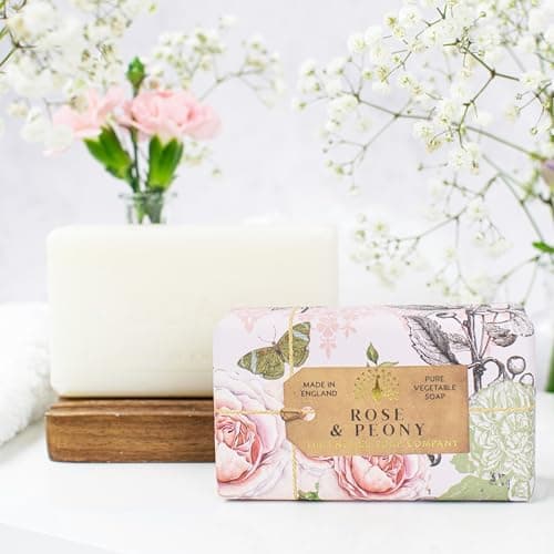The English Soap Company Anniversary Rose and Peony Soap - Luxury Shea Butter Bar - Floral Rose and Raspberry Scent, Vegan Friendly, Plastic-Free Recyclable Packaging, Made in England - 190g — view 2