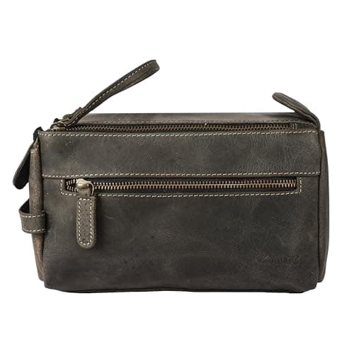 KomalC Buffalo Leather Toiletry Bag for Men & Women, Travel Pouch, Charcoal — view 2