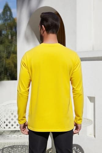 SMENG Men's Warm Winter Long Sleeve Base Layer, 100% Cotton Heavyweight Top, Cozy Insulating Undershirt for Autumn Yellow XXL — view 2