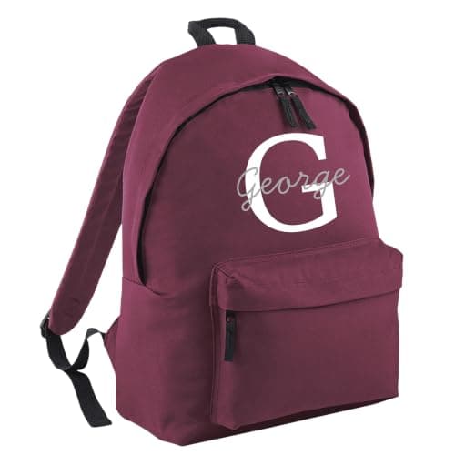 Personalised Backpack with Custom Initial and Name Rucksack, Customised Bag For School Primary High Preschool Nursery College Holiday Hand Luggage Kids Children Work Bag Back Pack - Maroon Large