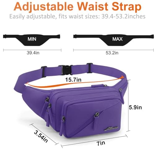 REETEE Bum Bag Fanny Pack Men Women Water Resistant Waist Packs Sports Waist Bag with Bottle Holder, Walking Waist Pack Bumbag with Adjustable Belt for Running Travel Cycling Outdoor Sport (Purple) — view 6